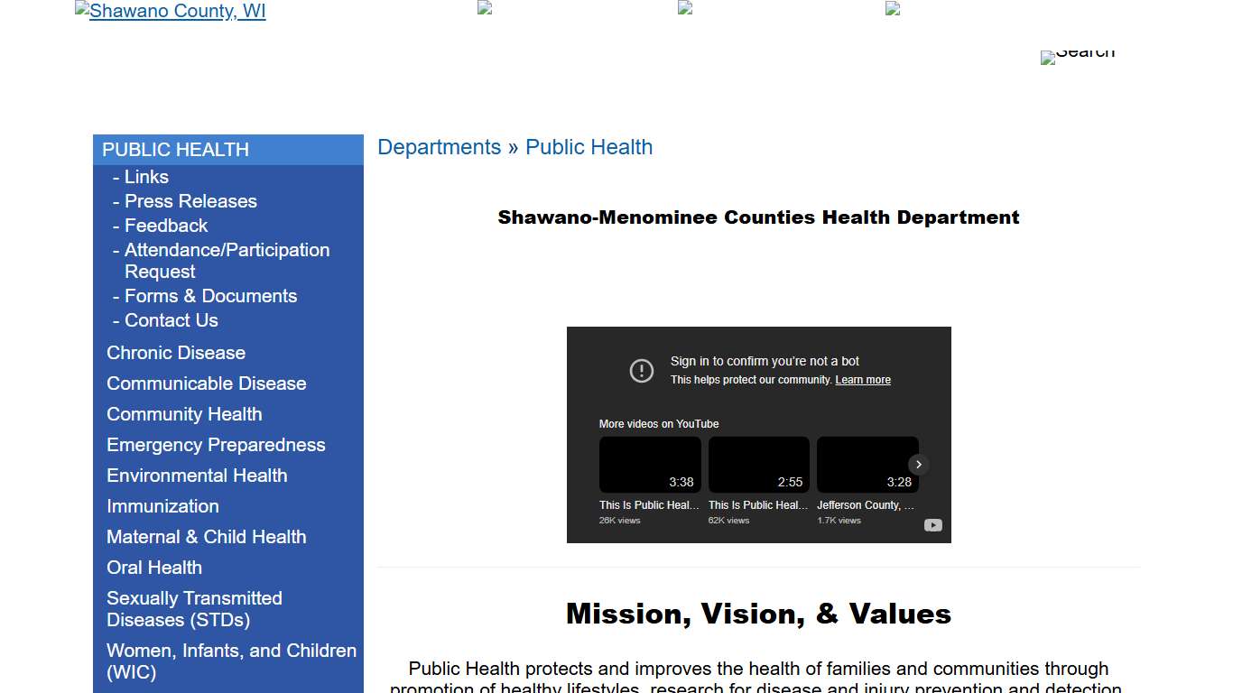 Shawano County Departments Public Health